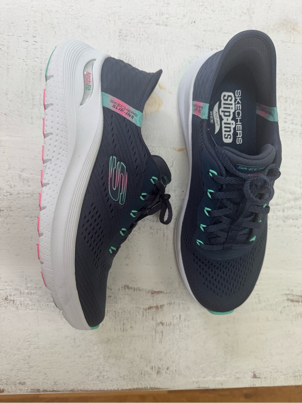 Skechers Navy Athletic Sneakers with Mint Accents - Picture 2 of 3